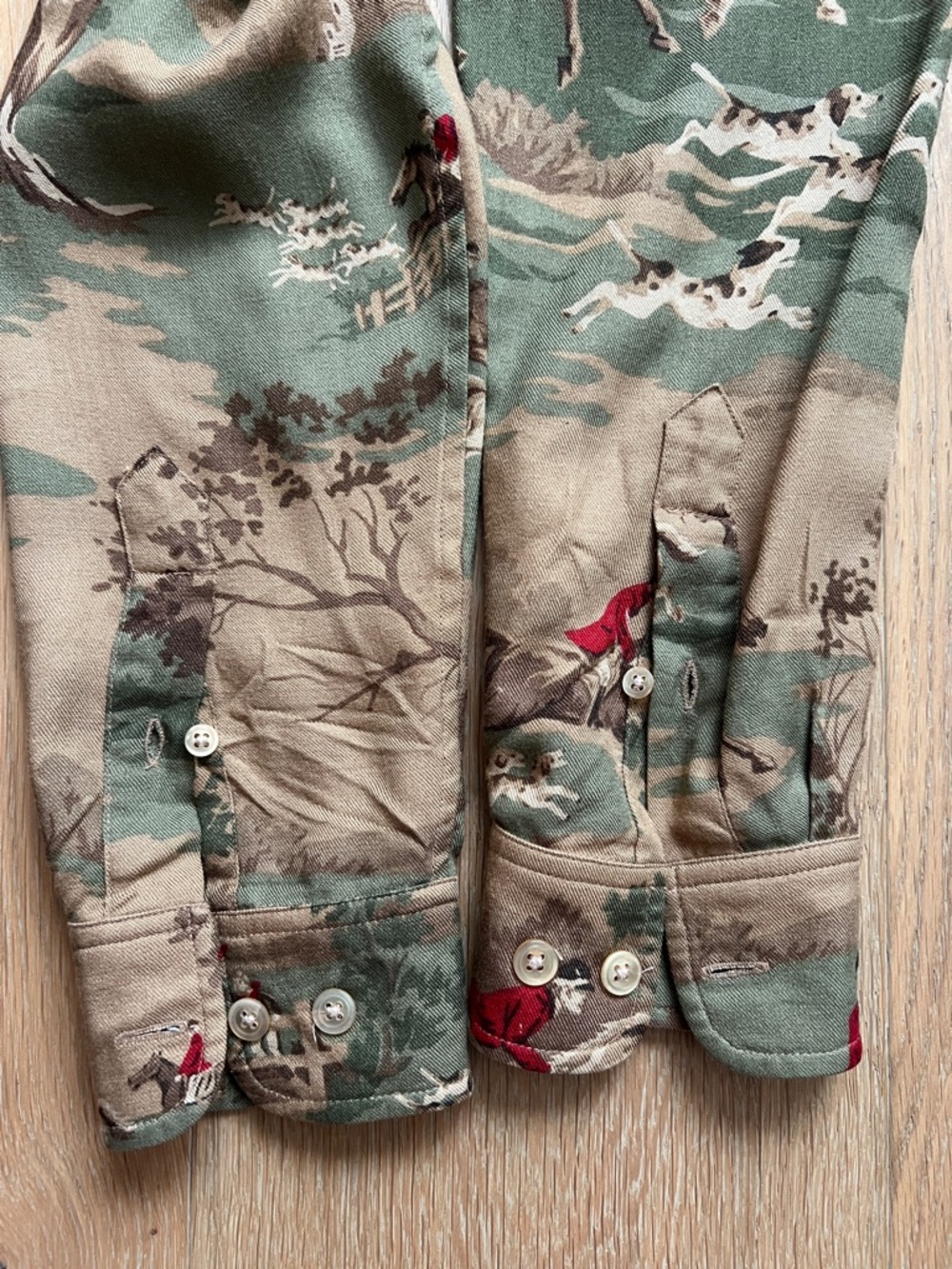 Vintage Lauren Ralph Lauren Equestrian Fox Hunt Button-Up Shirt Olive/Tan Small - Picture 7 of 11